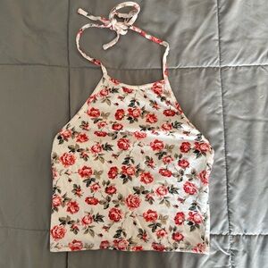 Reversible Floral Halter Top with Red Roses